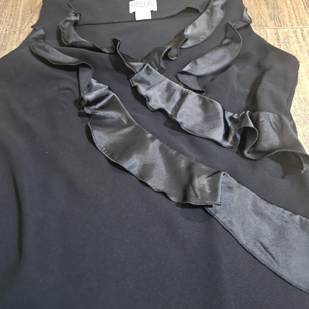 VTG Robbie Bee Black Dress Satin Ruffle Sleeveless Y2K Cocktail sz 8 Petite - Picture 4 of 9